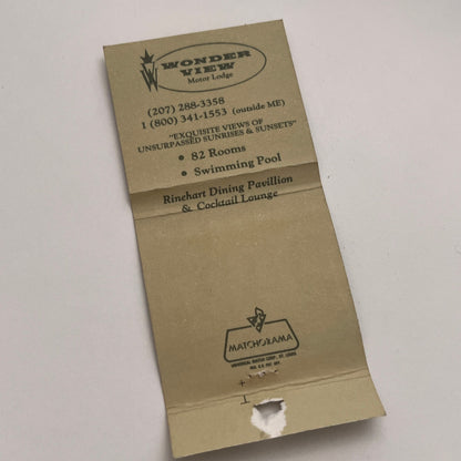 Wonder View Motor Lodge Bar Harbor ME Vintage Matchbook Cover TB8-MB-4