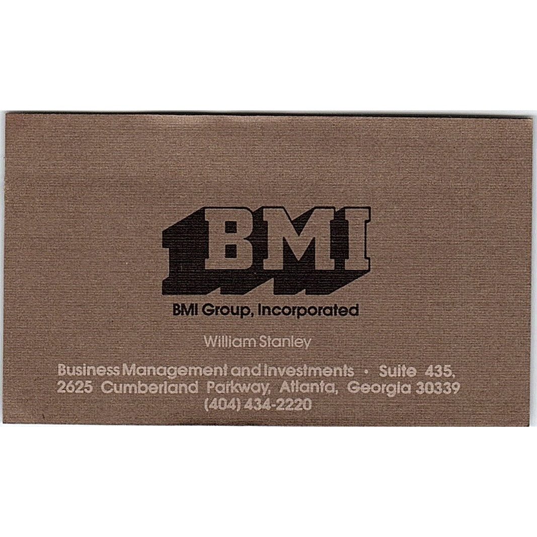 BMI Group William Stanley Atlanta Georgia Vintage Business Card SF3-B4