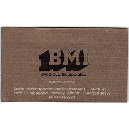 BMI Group William Stanley Atlanta Georgia Vintage Business Card SF3-B4