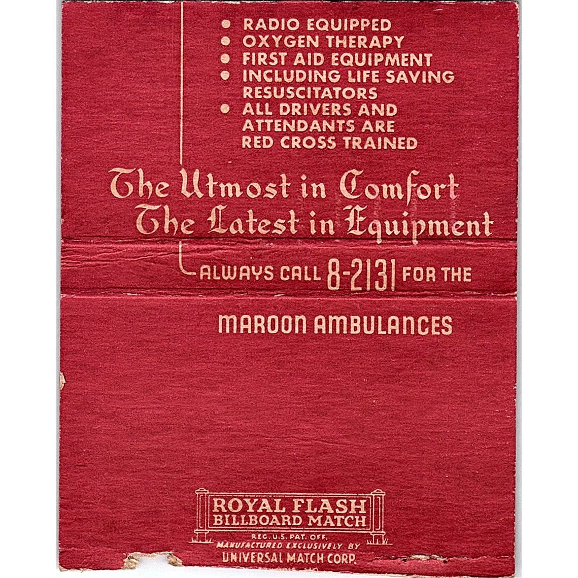 Walters Funeral Home Maroon Ambulances Vintage Large Matchbook Cover TH2-Y2