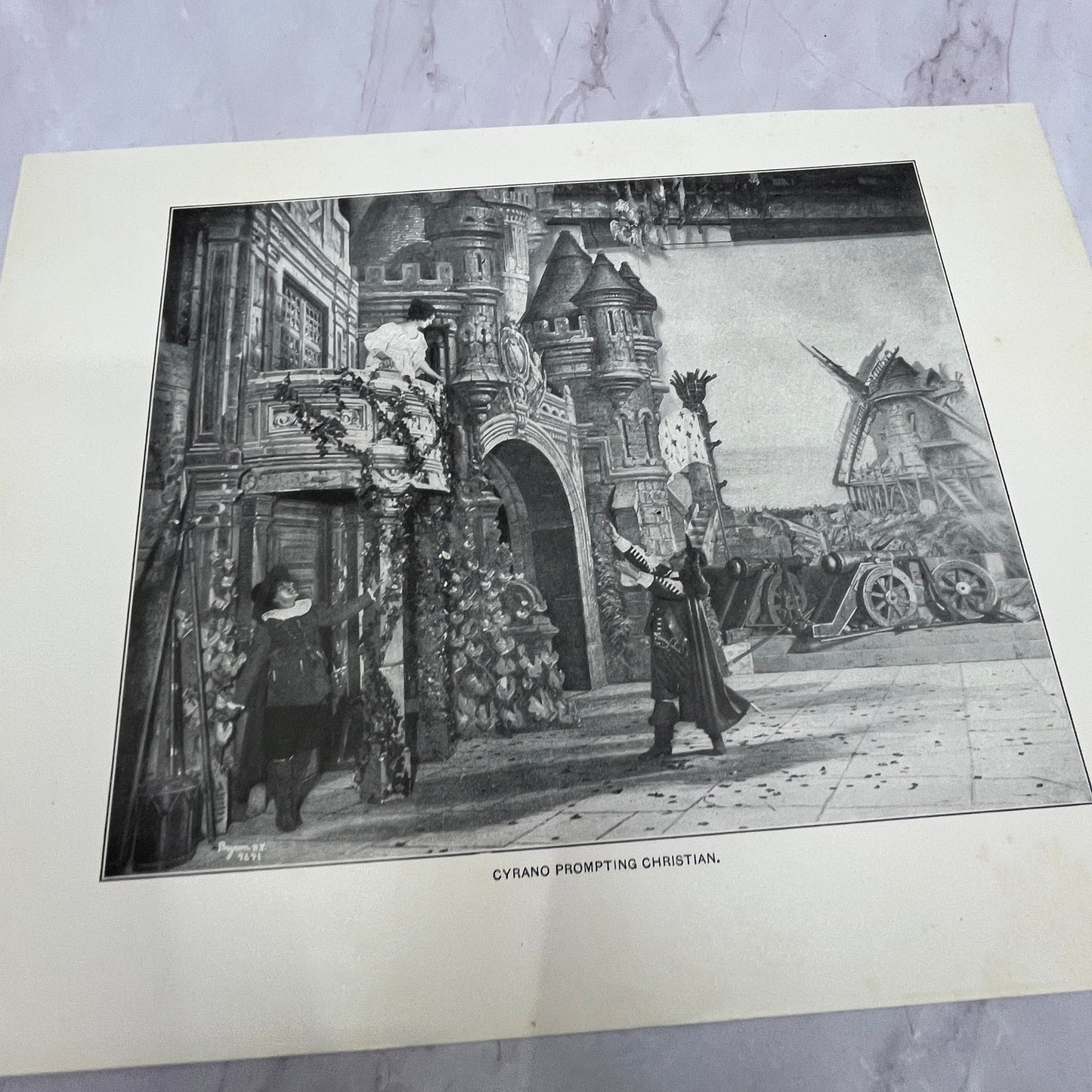 Cyrano Prompting Christian Antique 8.5x11.5" Engraving Art Print V20