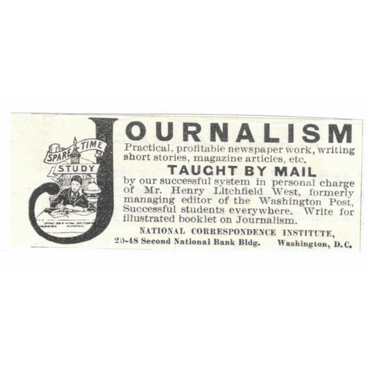 National Correspondence Institute Journalism by Mail c1905 Advertisement AE7-SA1
