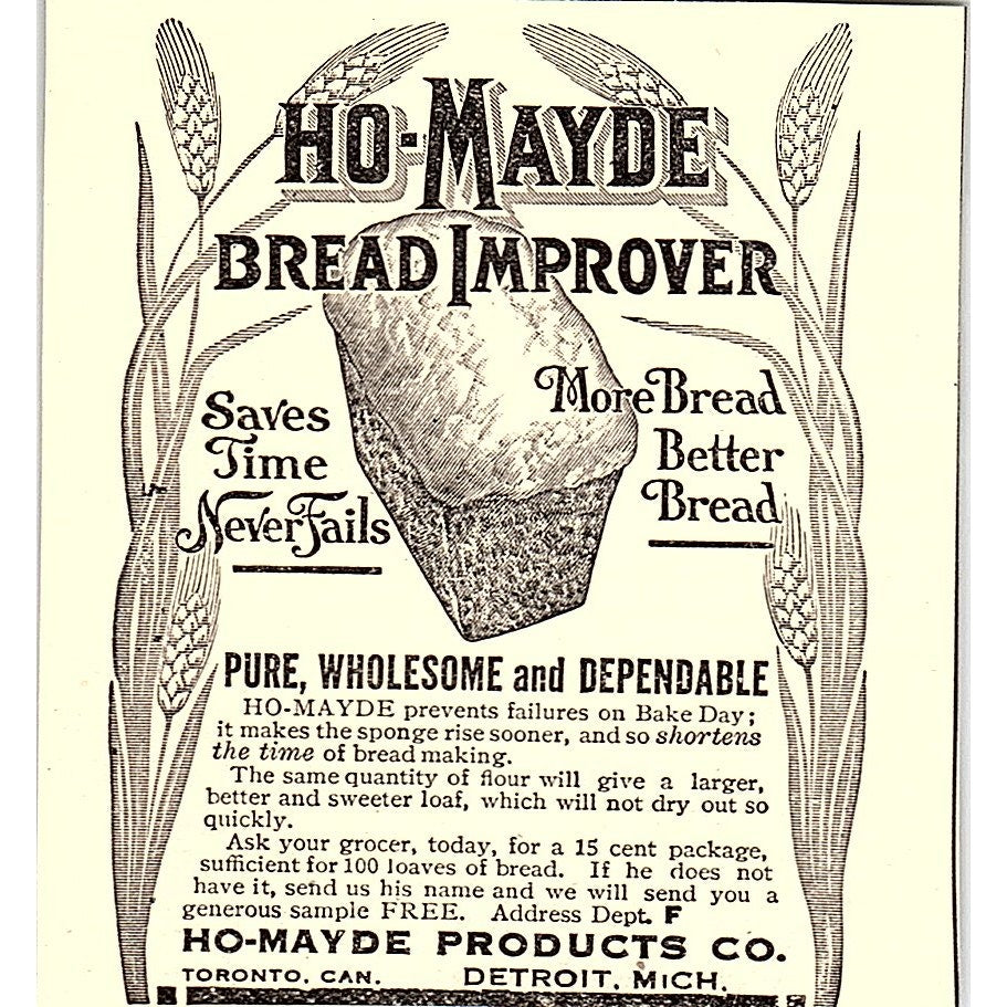 Ho-Mayde Bread Improver Detroit MI Toronto CA 1916 Ad AF6-15