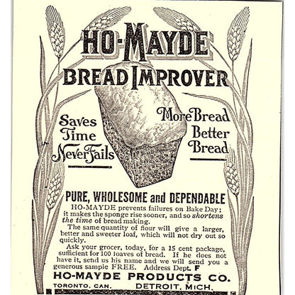 Ho-Mayde Bread Improver Detroit MI Toronto CA 1916 Ad AF6-15