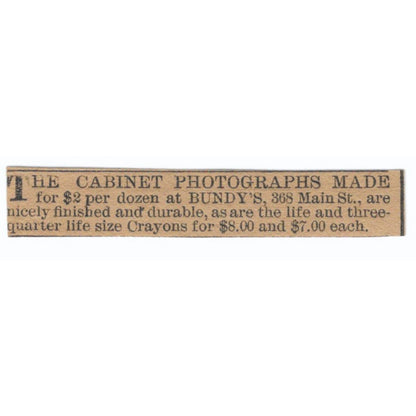 Bundy's Cabinet Photographs Main St Hartford 1886 Newspaper Ad AF7-SS6