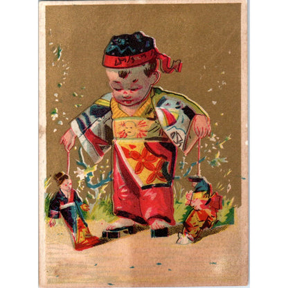 Oriental Boy R&J Gilchrist Dry Goods Boston MA c1880 Victorian Trade Card AE5