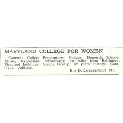 Maryland College for Women Lutherville c1918 Original Advertisement AE5-SV3