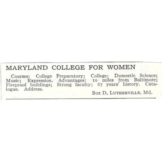Maryland College for Women Lutherville c1918 Original Advertisement AE5-SV3