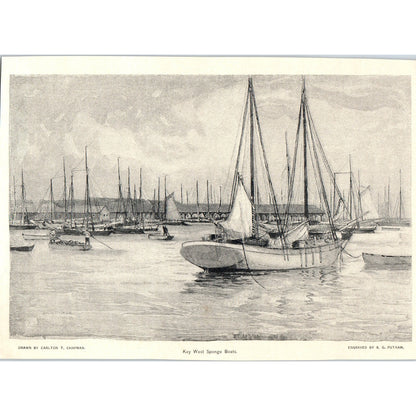 Key West Sponge Fishing Boats Carlton T. Chapman 1892 Magazine Print AB6-SL1