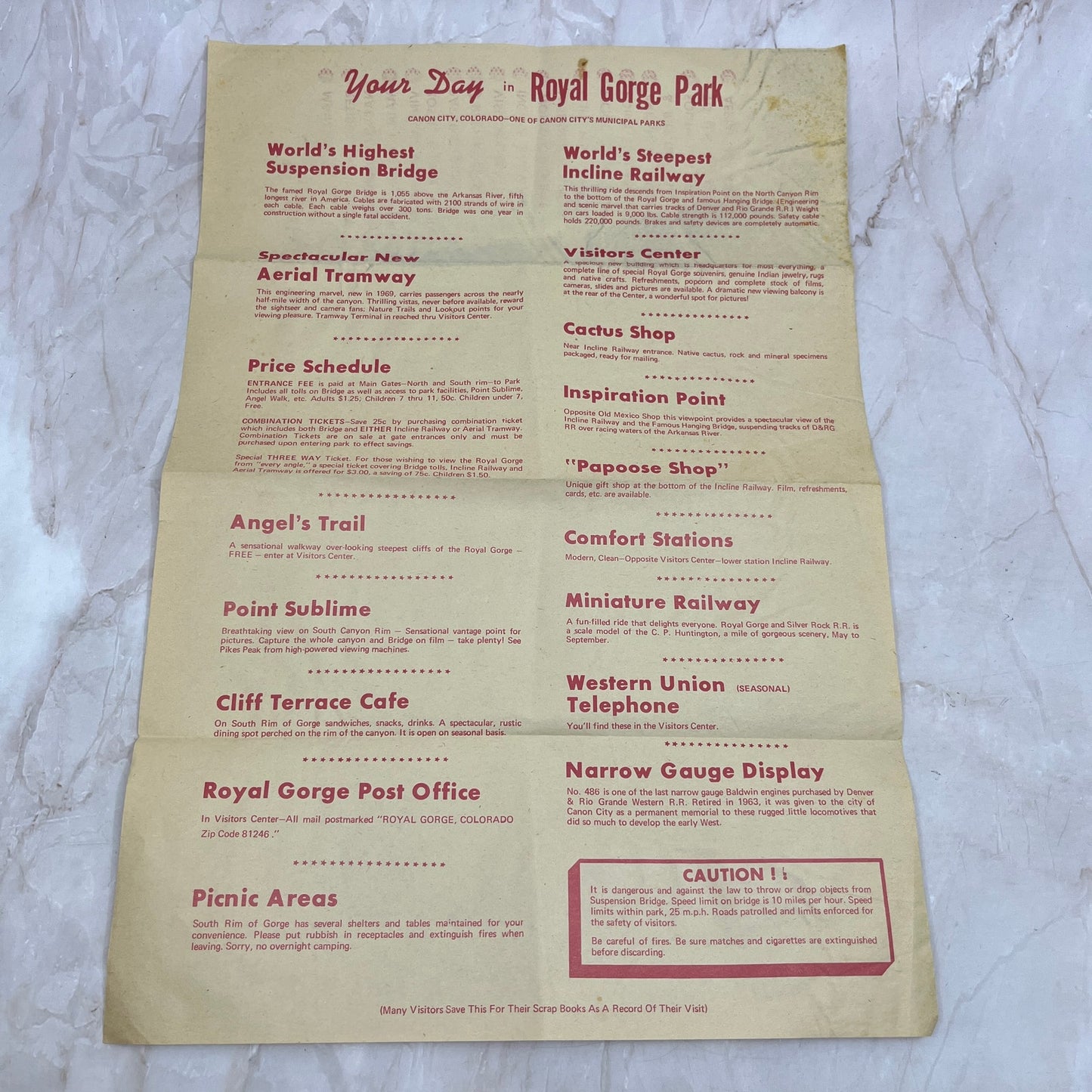 1960s Your Day in Royal Gorge Park Canon City CO Map Leaflet Brochure L3-5