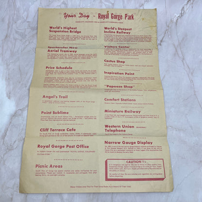1960s Your Day in Royal Gorge Park Canon City CO Map Leaflet Brochure L3-5
