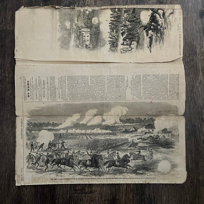 Battle at White Oak Swamp Bridge Richmond Ayers 1863 Civil War Engraving C47