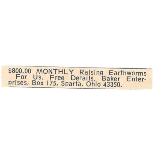 Baker Enterprises Earthworms Sparta Ohio 1977 Ad AF6-S8