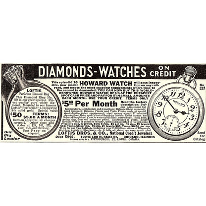 Diamonds - Watches - Loftis Bros & Co Jewelers Chicago 1914 Original Ad AF3-10