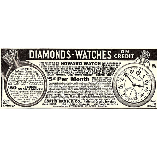 Diamonds - Watches - Loftis Bros & Co Jewelers Chicago 1914 Original Ad AF3-10