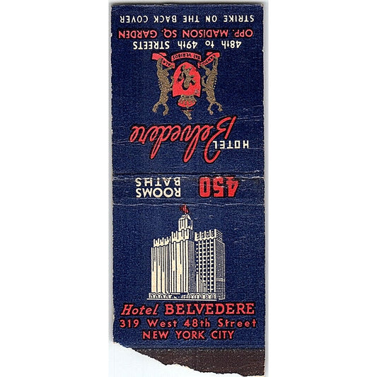 Hotel Belvedere New York City Vintage Matchbook Cover SF3-Y1