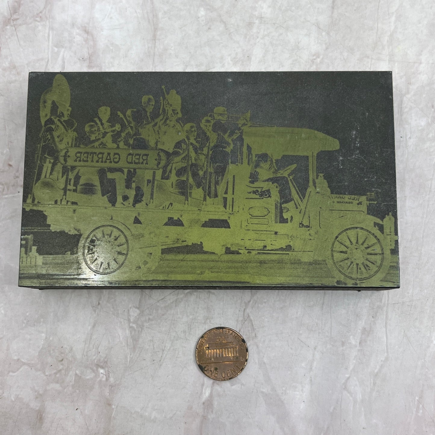 Drayage Truck Red Garter Brass Band Vintage Letterpress Printers Block Plate TH2
