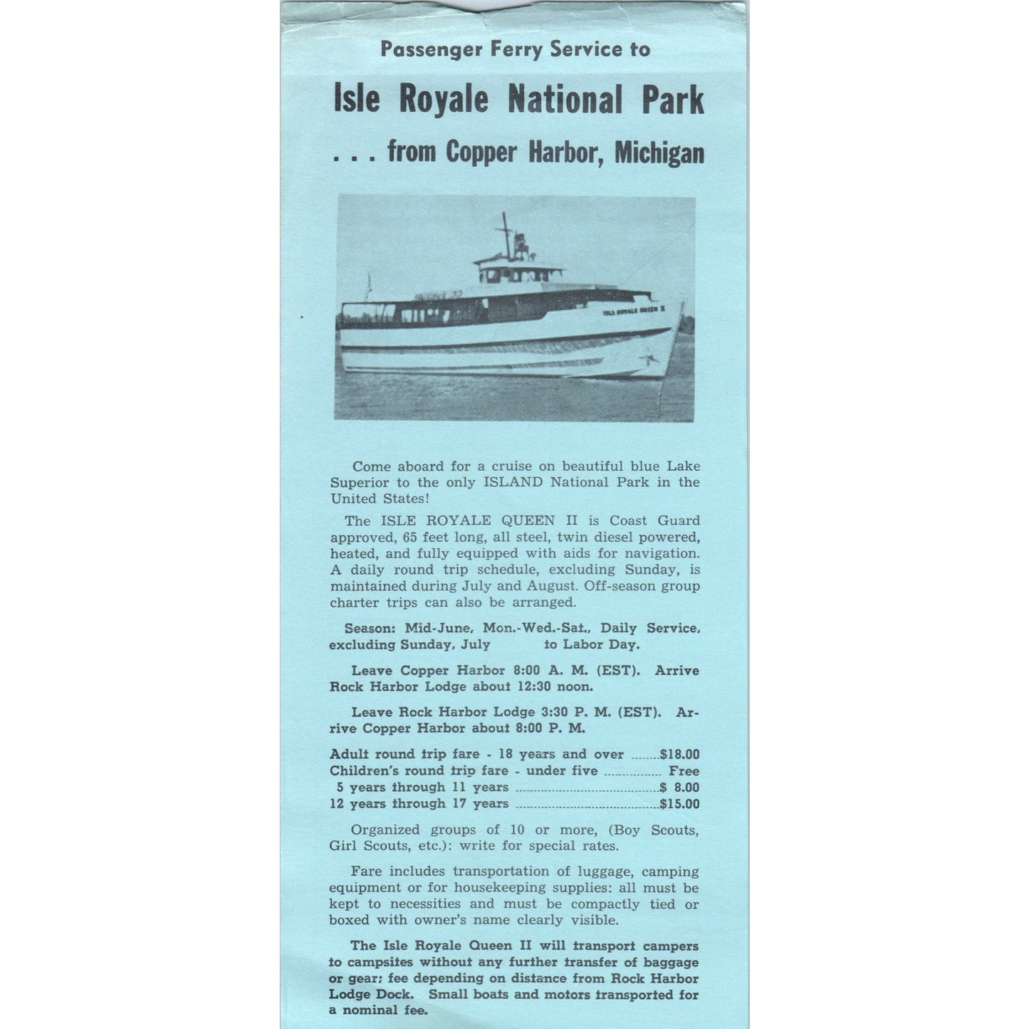 Vintage Isle Royale National Park Copper Harbor MI Leaflet TF4-B3