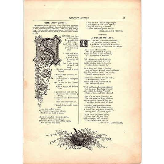 The Lost Chord Adelaide Anne Proctor, A Psalm of Life Longfellow 1884 Poem TA5-CJ-4