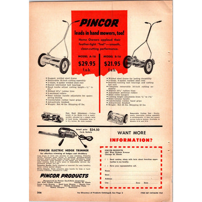 1949 Pincor Products Power Mower P-22 Chicago Farm Equipment 2 Page Ad I16