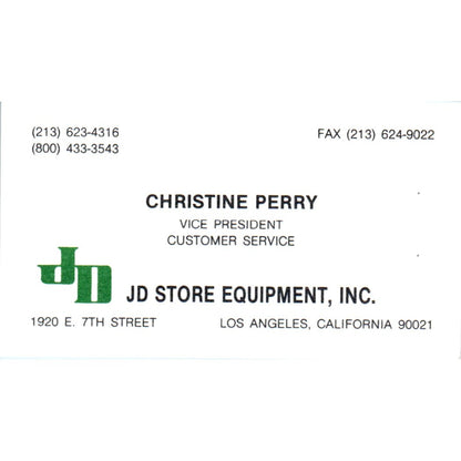 Christine Perry JD Store Equipment Los Angeles CA Vintage Business Card SD8-B18