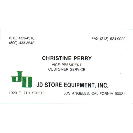 Christine Perry JD Store Equipment Los Angeles CA Vintage Business Card SD8-B18