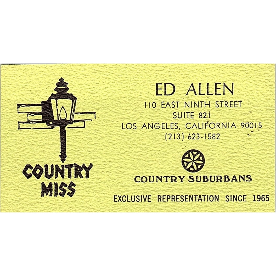 Ed Allen Country Miss Suburbans Los Angeles Vintage Business Card SE5-B4