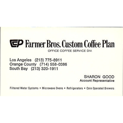 Sharon Good Farmer Bros Custom Coffee Long Beach Vintage Business Card SD9-B11