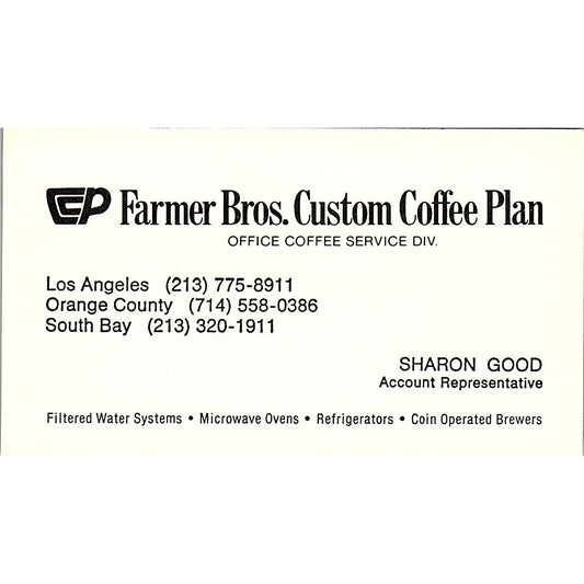 Sharon Good Farmer Bros Custom Coffee Long Beach Vintage Business Card SD9-B11