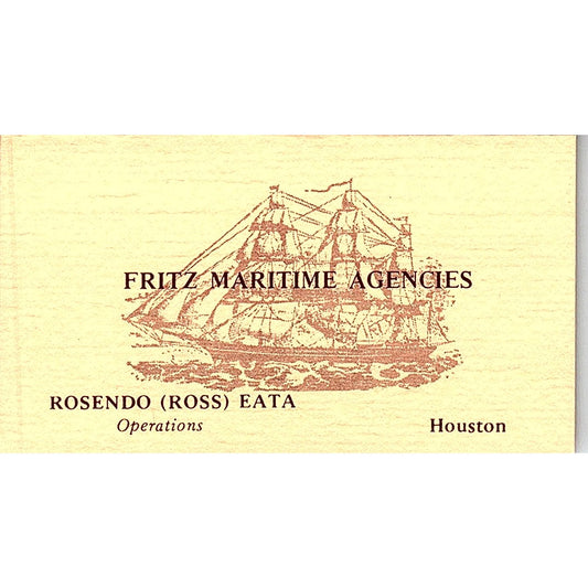 Rosendo Ross Eata Fritz Maritime Agencies Houston Vintage Business Card SC9-B4