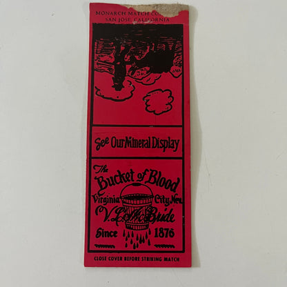 The Bucket of Blood V.L McBride Virginia City NV c1940 Matchbook Cover MM15-2