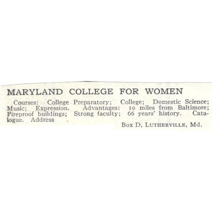 Maryland College for Women Lutherville MD c1918 Original Advertisement AE5-SA10