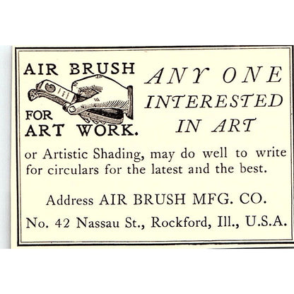 Air Brush Mfg Co Nassau St. Rockford IL - 1904 Ad AF5-1