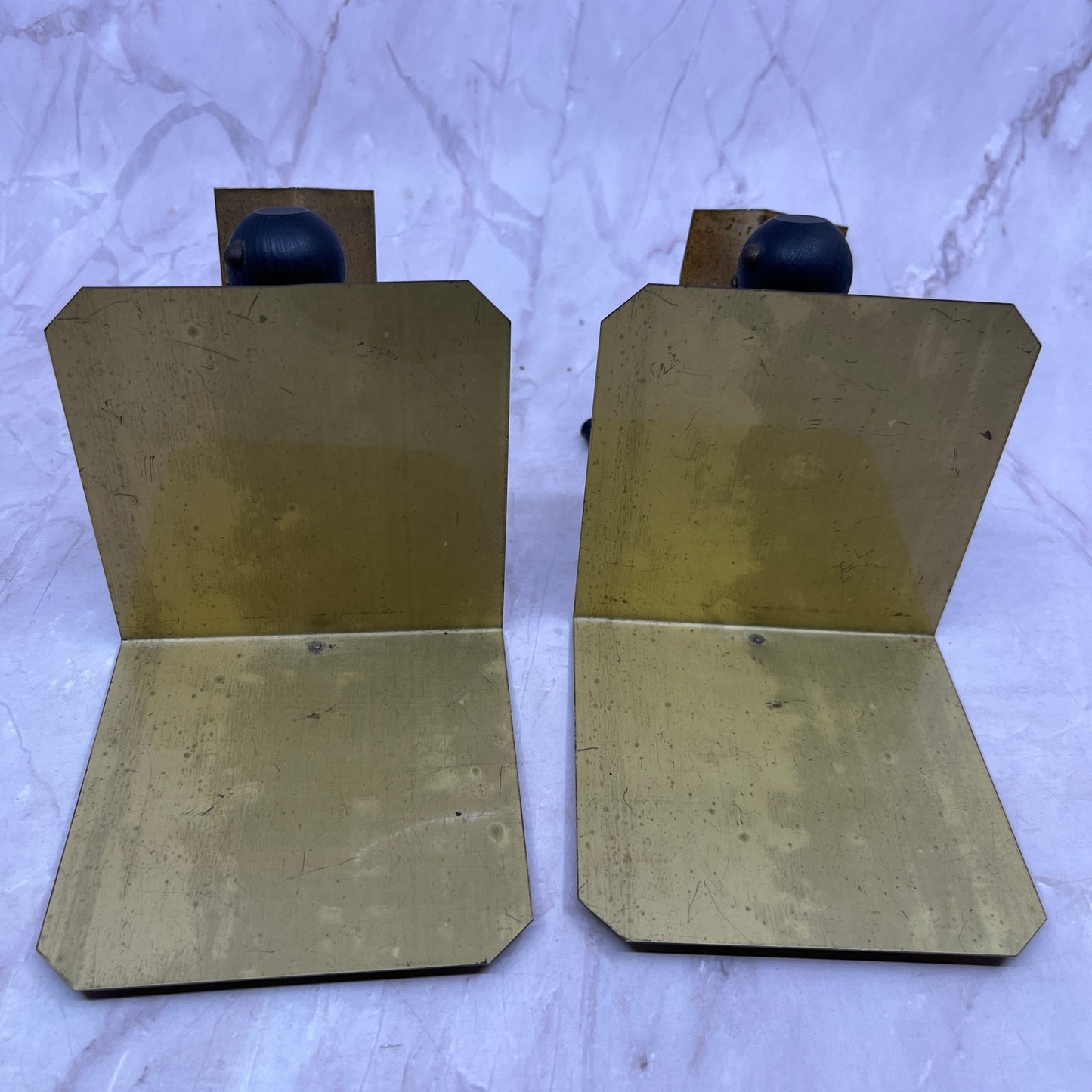 1950s MCM Modernist Brass and Wood Stick Figure Bookends Set of 2