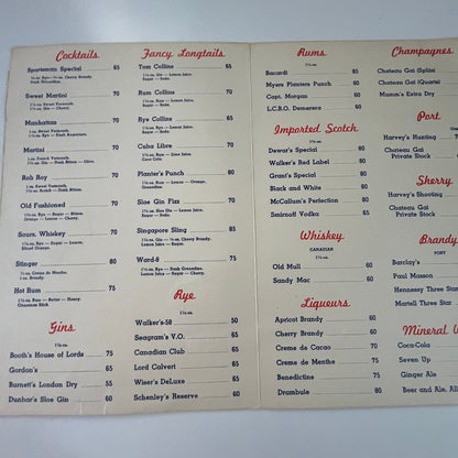 Vintage Red Lake Inn Ontario Drink Menu J17