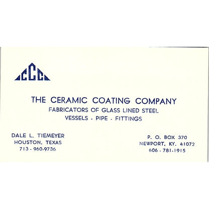 The Ceramic Coating Company Dale L. Tiemeyer Houston TX Business Card SSB4-B12