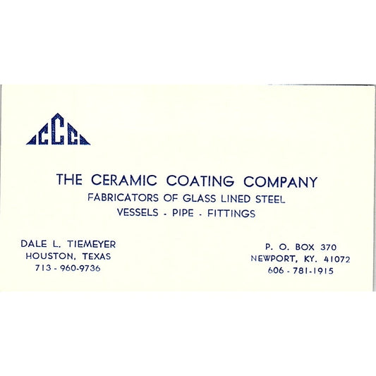 The Ceramic Coating Company Dale L. Tiemeyer Houston TX Business Card SSB4-B12