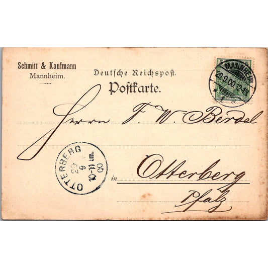 Schmitt & Kaufmann Mannheim G.W. Berdel Otterberg 1900 German Postcard TE2-GRQ