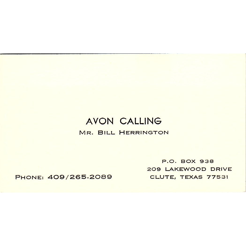 Bill Herrington Avon Calling Clute Texas Vintage Business Card SE3-B14