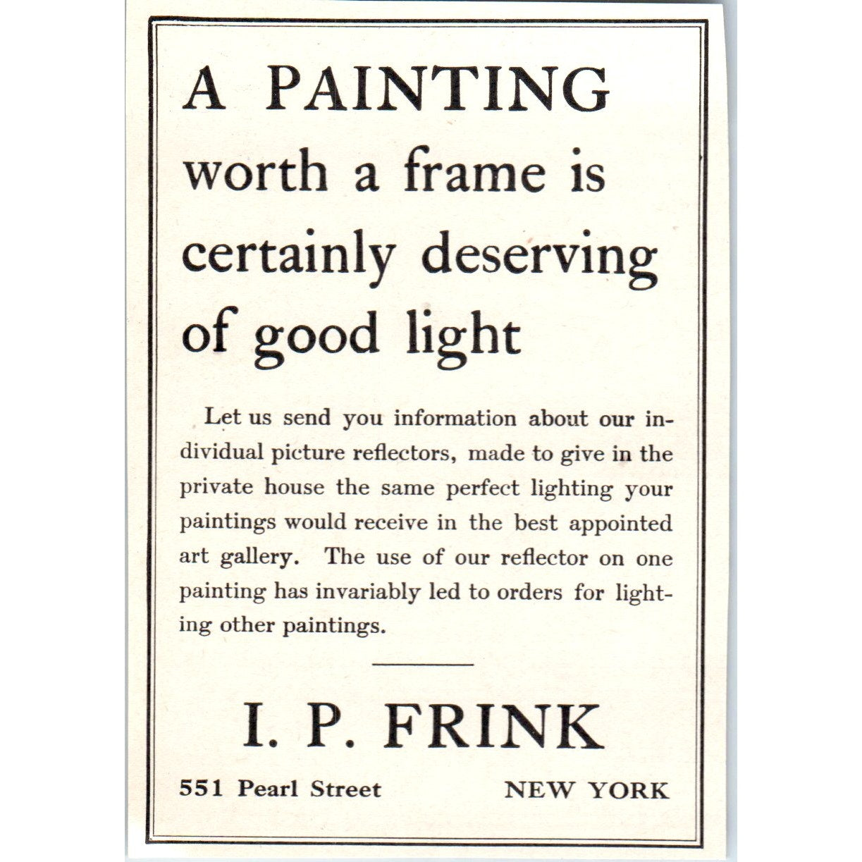 I.P. Frink Framing Pearl St. New York 1908 Victorian Ad AB8-MA9