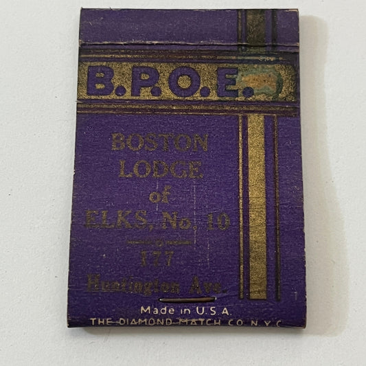 BPOE Boston Lodge of Elks No. 10 Vintage Matchbook Cover TB6-MB1-4