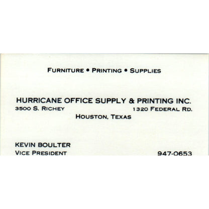 Kevin Boulter Hurricane Office Supplies Houston Vintage Business Card SE3-B5