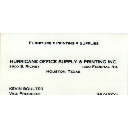 Kevin Boulter Hurricane Office Supplies Houston Vintage Business Card SE3-B5