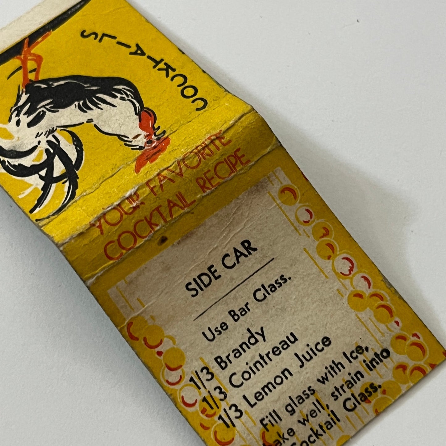 Side Car Cocktail Recipe Vintage Matchbook Cover TB6-MB1-13