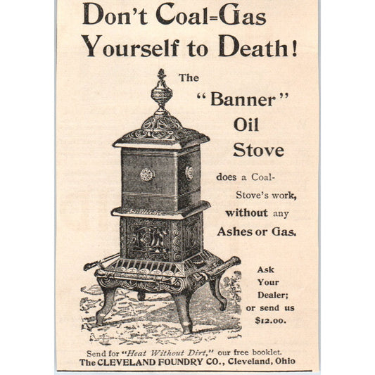 Banner Oil Stove The Cleveland Foundry Co Ohio 1892 Magazine Ad AB6-3