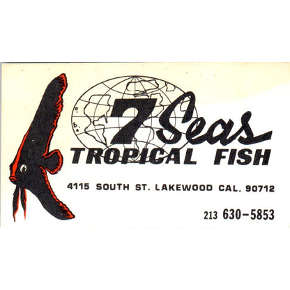 7 Seas Tropical Fish Lakewood CA Vintage Business Card SD8-B15