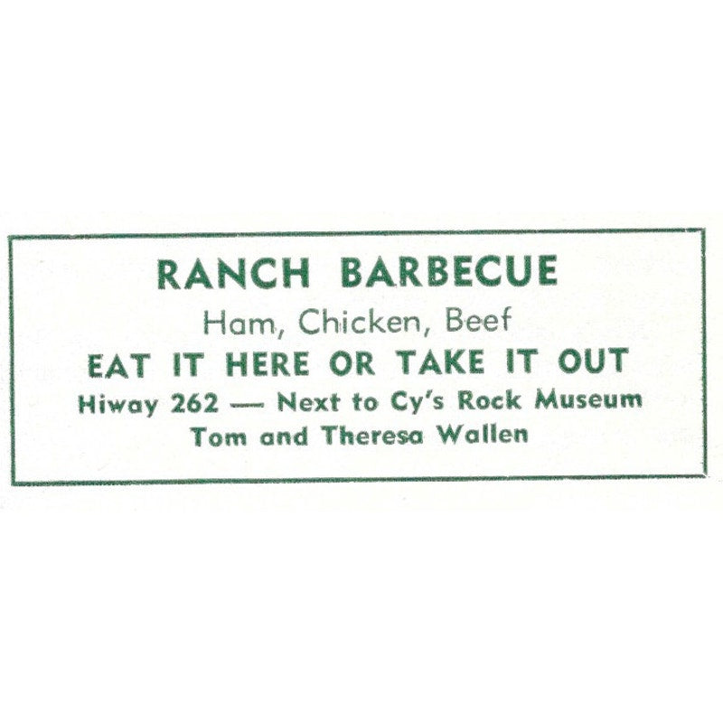 Ranch Barbecue Tom & Theresa Wallen Hwy 262 1957 Estes Park CO Ad AG4-S11