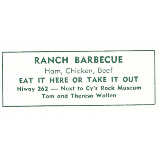 Ranch Barbecue Tom & Theresa Wallen Hwy 262 1957 Estes Park CO Ad AG4-S11