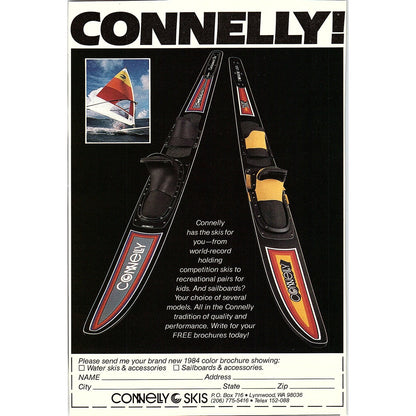Connelly Skis Water Skis Sailboards Lynnwood WA 5x7" 1983 Ad AF6-17