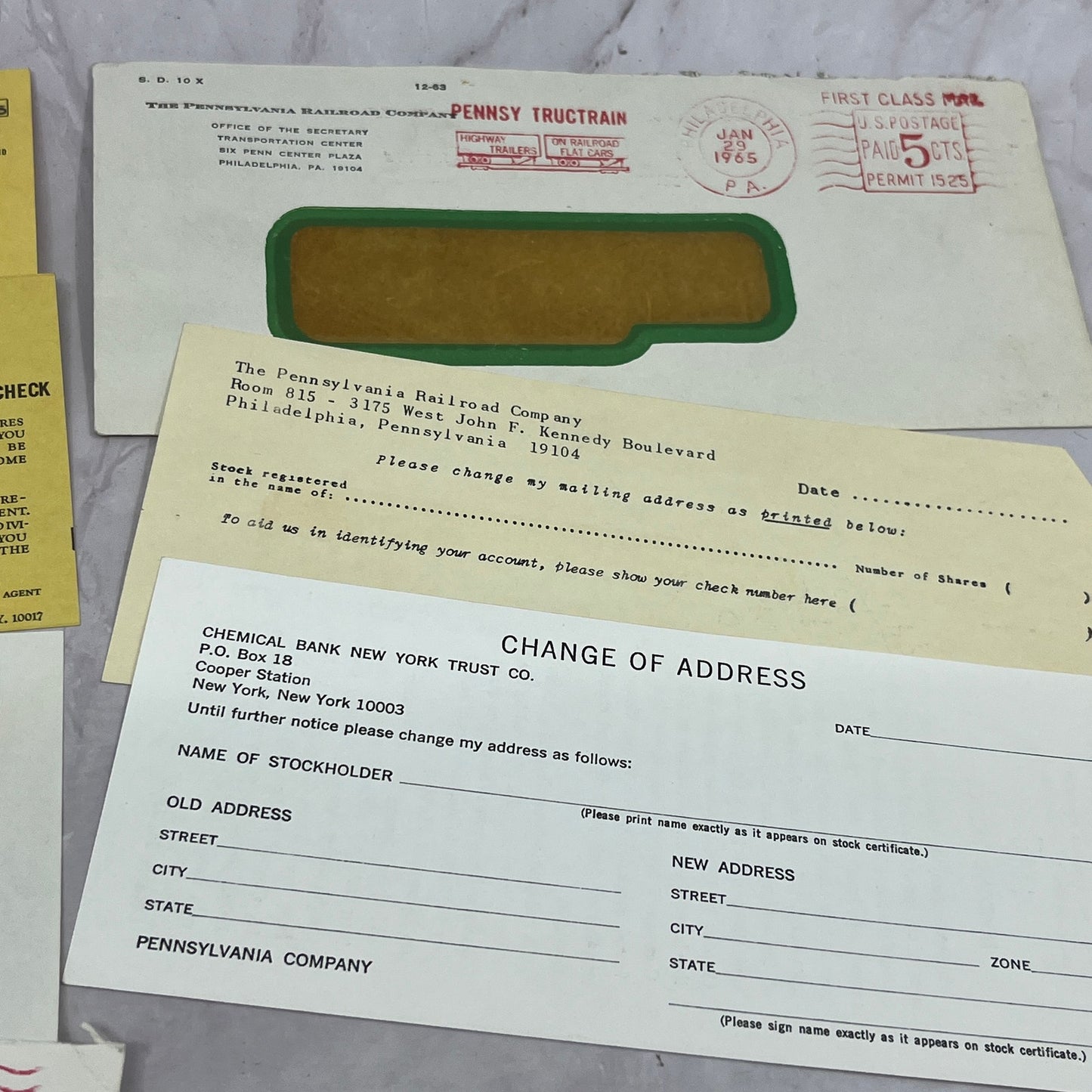 1965 Pennsylvania Railroad Company Stockholder Dividend Ephemera TB8-OD